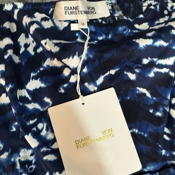 Diane von Furstenberg Nora Midi Dress Tie Dye Tiger Blue/White NWT Size 14 - Picture 2 of 16